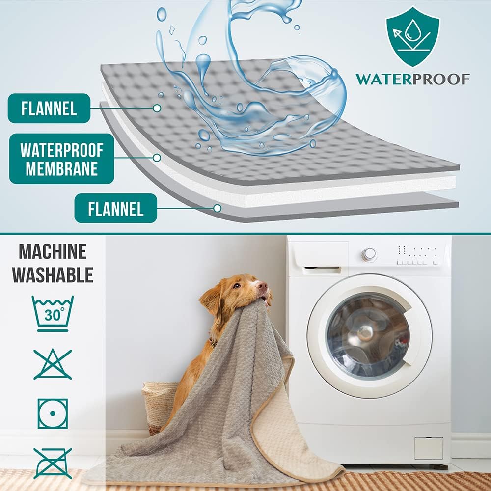 PetAmi Waterproof Dog Blanket, Leakproof Pet Throw, Twin 60x80 Taupe Beige