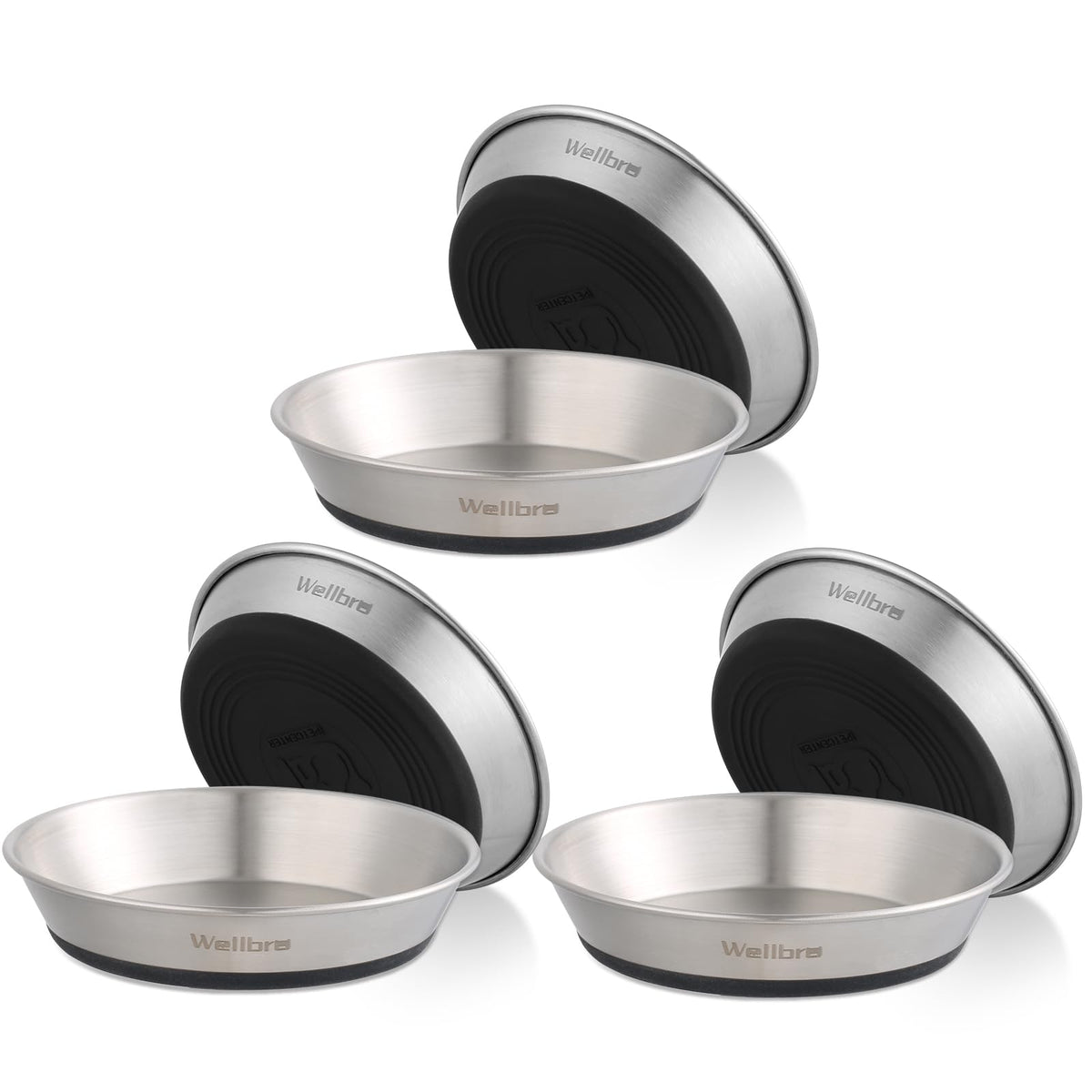 Cat Bowls, 304 Stainless Steel Non-Slip Wide Shallow, 2 Pack