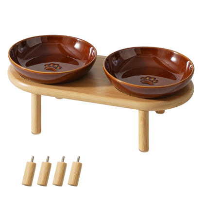 Havniva Elevated Cat Bowls, Ceramic Cat Bowl with Bamboo Stand Wide Opening