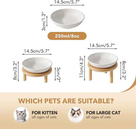 Havniva Elevated Cat Bowls, Ceramic Cat Bowl with Bamboo Stand Wide Opening