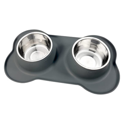 AsFrost Dog Food Bowls Stainless Steel & Water Dish with No-Spill and Non-Skid, Feeder Bowls with Dog Food Dish for Small Medium Large Size,Dogs,Cats,Puppy Pets, Black, 12oz