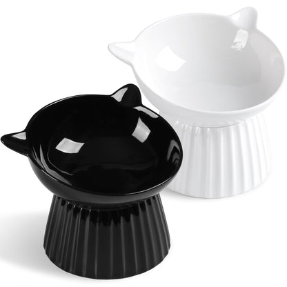 Ceramic Raised Cat Bowl，Tilted Raised Cat Bowl Anti Vomit Cat Bowls for Indoor Cats Whisker Friendly Pet Feeder for Cats Puppies, Microwave and Dishwasher Safe
