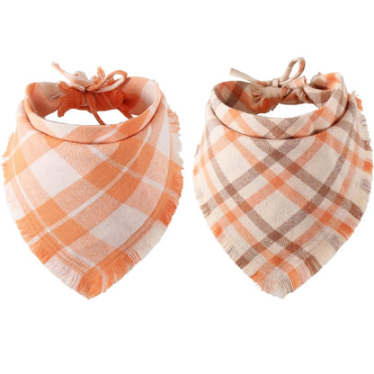 Fall Dog Bandana Autumn Thanksgiving Plaid Reversible Triangle Bibs Scarf Accessories for Dogs Pets