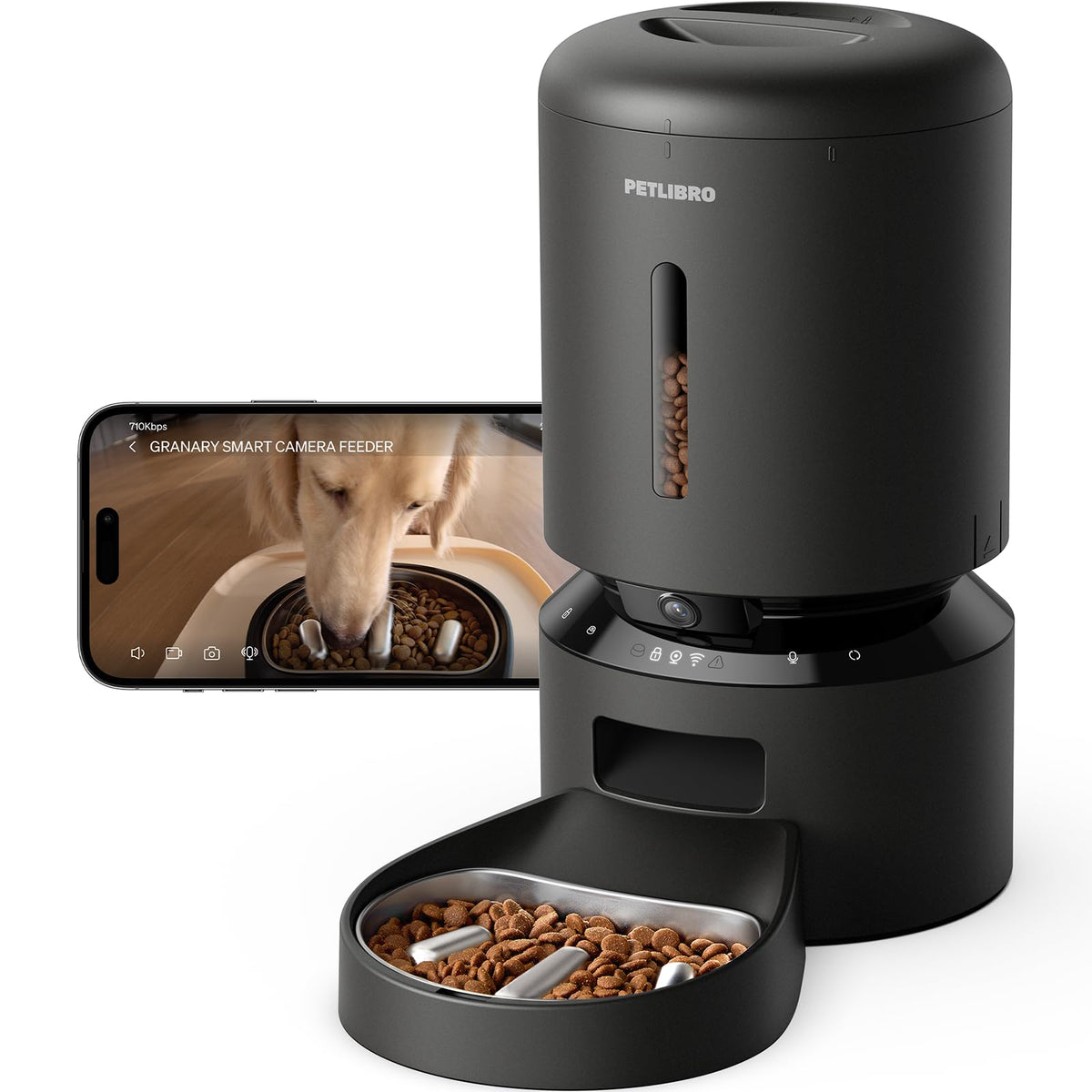 PETLIBRO Automatic Cat Feeder, 5G WiFi Automatic Dog Food Dispenser with Freshness Preservation, 5L Timed Pet Feeder with Low Food Sensor, Up to 10 Meals Per Day, Granary Black