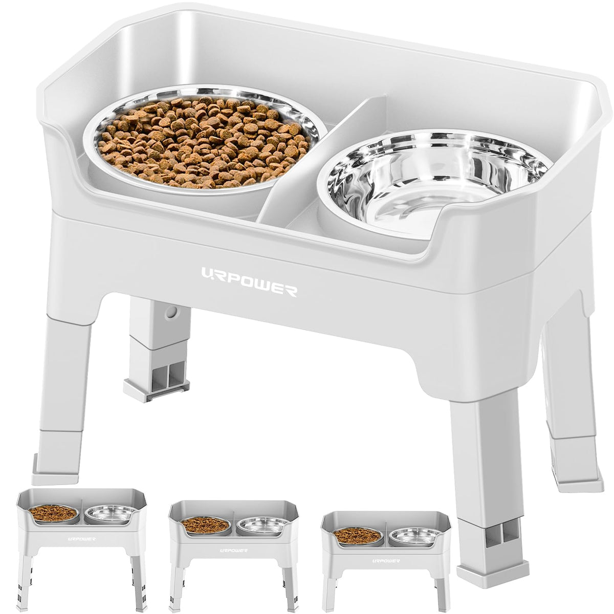 URPOWER Elevated Dog Bowls, 3-in-1 Double Deck Raised Dog Bowl Stand