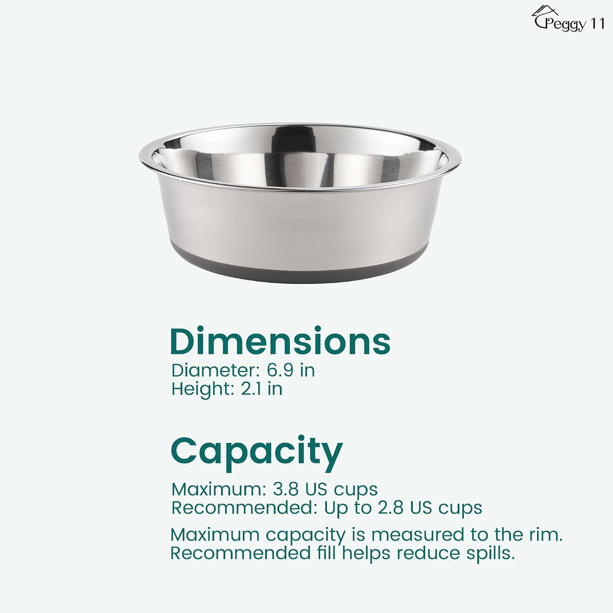PEGGY11 Nonslip Stainless Steel Dog Bowls, 3.8 US Cup Each, 2 Pack