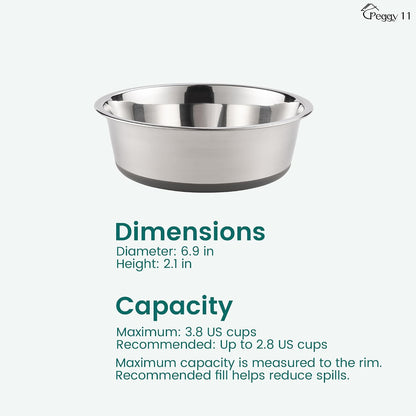 PEGGY11 Nonslip Stainless Steel Dog Bowls, 3.8 US Cup Each, 2 Pack