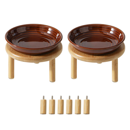 Havniva Elevated Cat Bowls, Ceramic Cat Bowl with Bamboo Stand Wide Opening