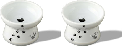 Necoichi Ceramic Elevated Cat Food Bowl, 15° Tilted (Cat, Extra Wide Tilted)
