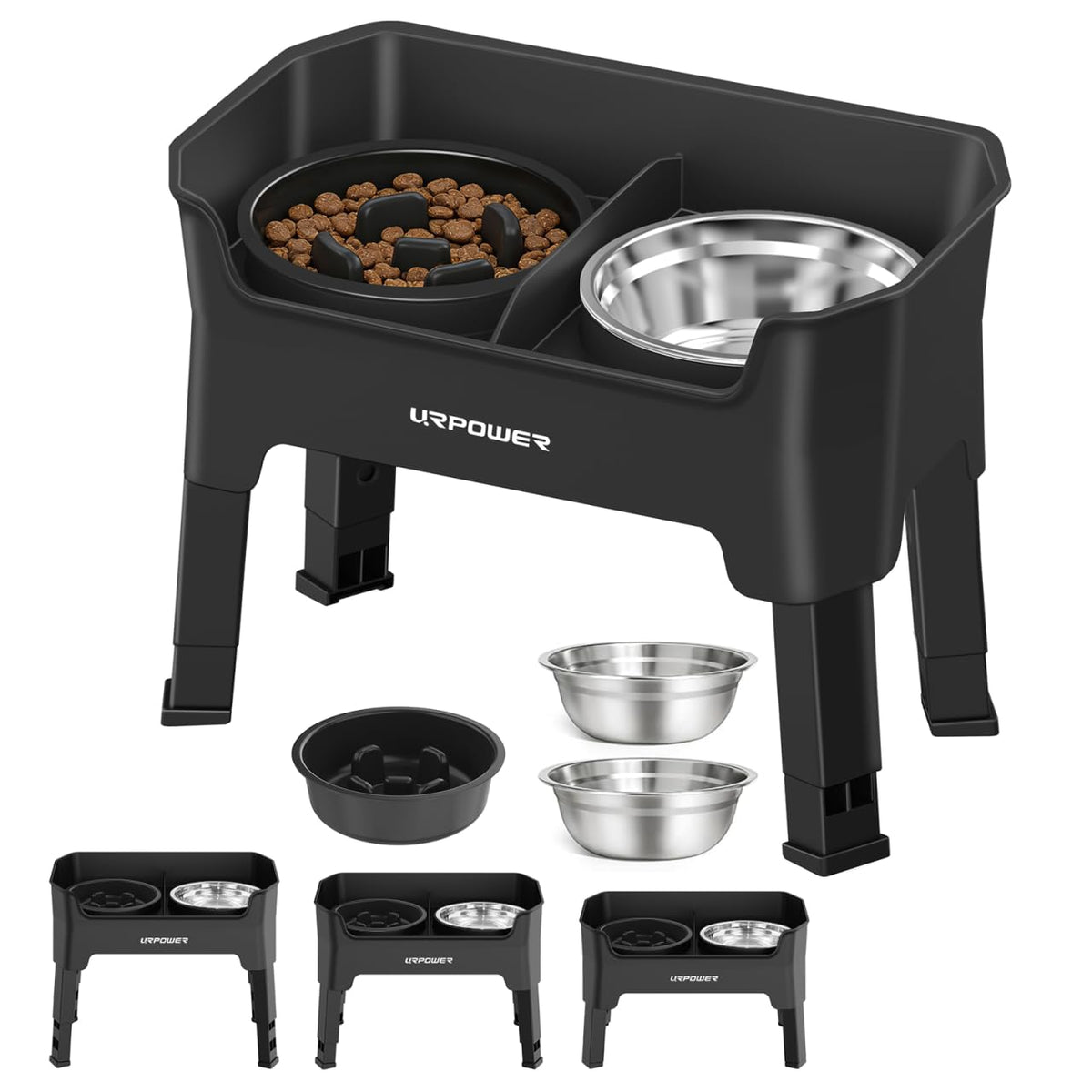 URPOWER Elevated Dog Bowls, 3-in-1 Double Deck Raised Dog Bowl Stand