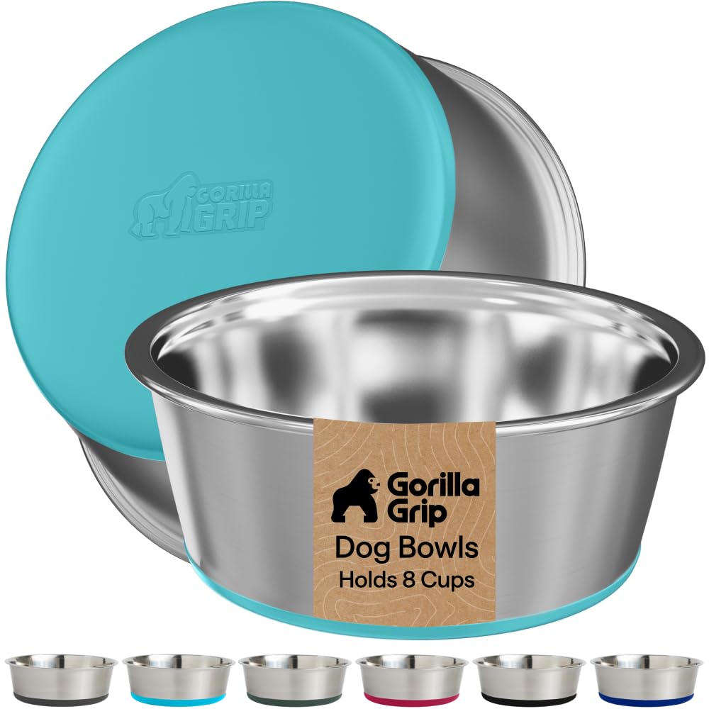 GORILLA GRIP Dog Bowls, Food Grade Stainless Steel, Set of 2, 4 Cup, Black