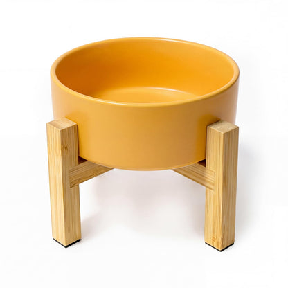 Cat Water Bowl - Elevated Cat Bowls | Ceramic Raised Cat Bowl with Adjustable Bamboo Stand | Anti Vomiting Cat Food Bowl for Indoor Cats, Kittens & Small Dogs | Dishwasher Safe | 5.1" Cat Dish| White