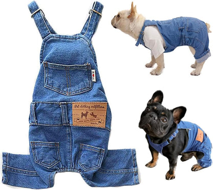 Dog Overalls for Medium Dogs Outfit French Bulldog Clothes Denim Dog Jeans