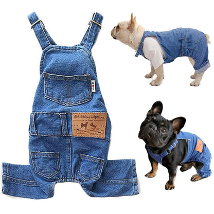 Dog Overalls for Medium Dogs Outfit French Bulldog Clothes Denim Dog Jeans