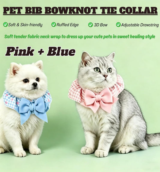 2Pack Pet Bib Bowknot Tie Collar, Cat Dog Cute Plaid Neckwear, Adjustable Decorative Necklace for Daily Wear & Photoshoots (PinkBlue)