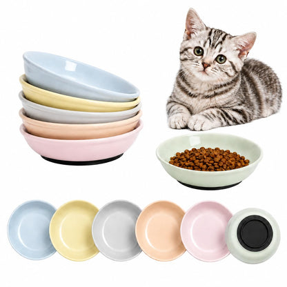 Ceramic Cat Bowls Set of 6 - Colorful Cute Shallow Cat Dishes - Great for Multi-Pet Homes - 5.6 Inch, Whisker Friendly and Wide - Microwave & Dishwasher Safe - 5.3 oz (185 ml)