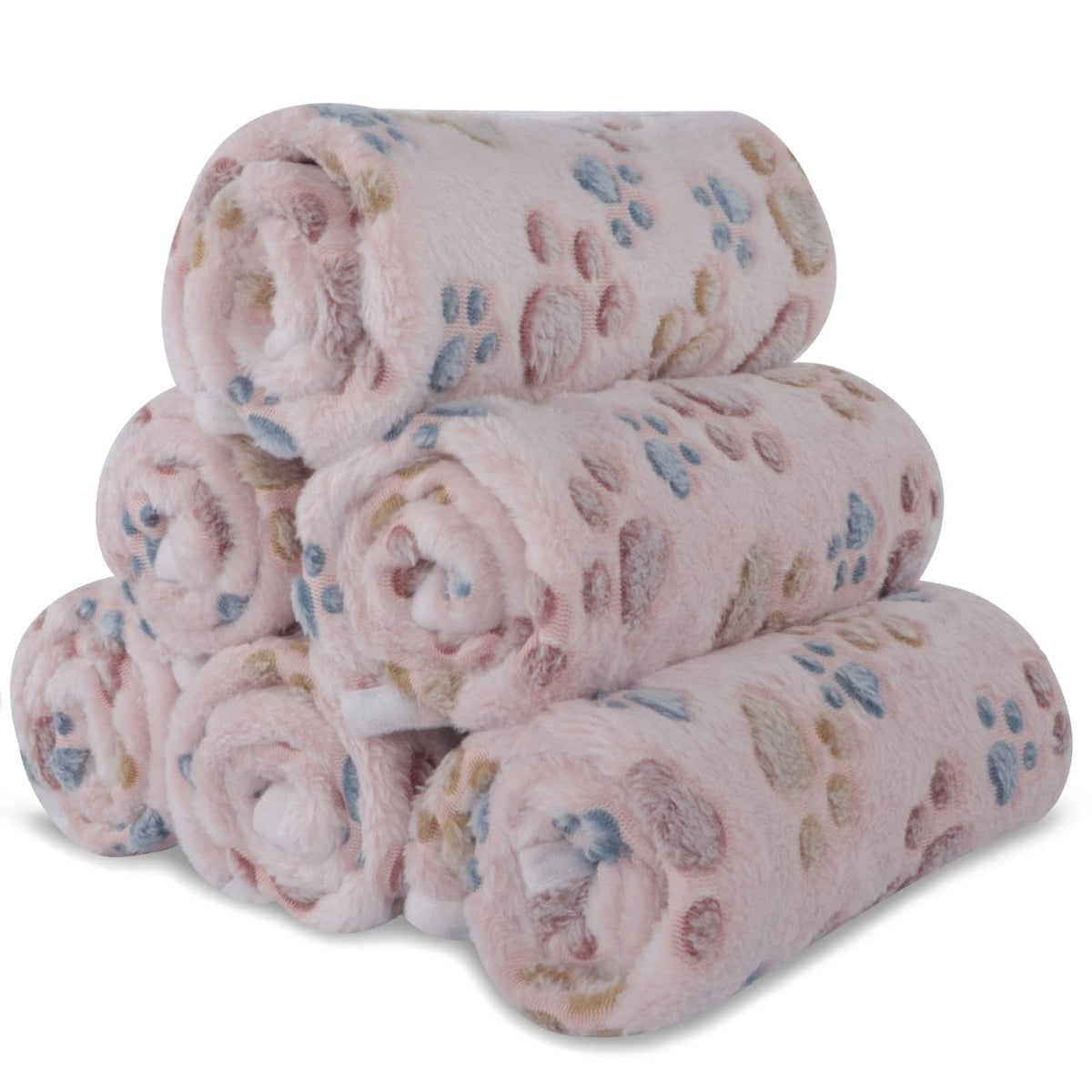 BVAGSS 6 Pack Small Dog Blanket, Super Soft Warm Pet Cover Blankets, Paw Print Puppy Fleece Flannel Blanket for Small Medium Dogs and Cats MW003