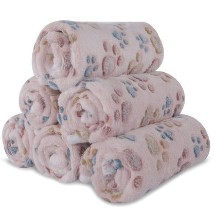 BVAGSS 6 Pack Small Dog Blanket, Super Soft Warm Pet Cover Blankets, Paw Print Puppy Fleece Flannel Blanket for Small Medium Dogs and Cats MW003