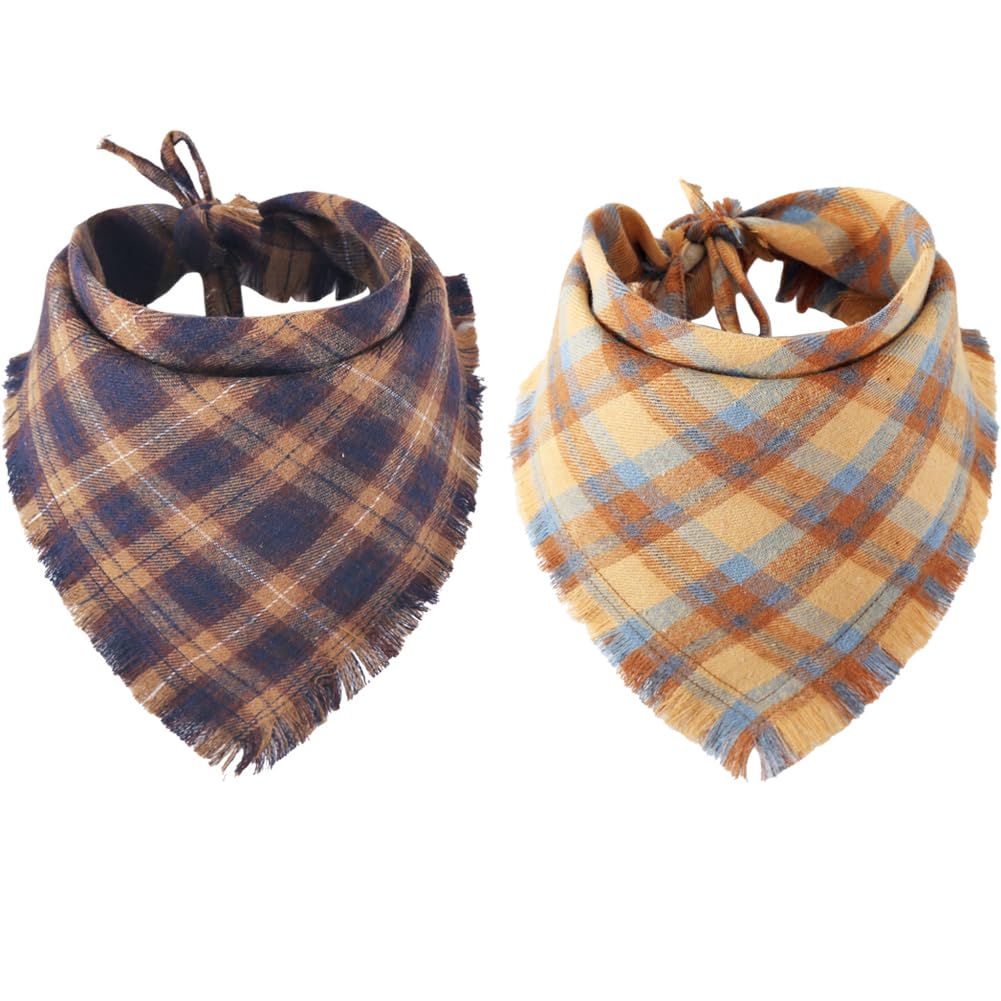 Fall Dog Bandana Autumn Thanksgiving Plaid Reversible Triangle Bibs Scarf Accessories for Dogs Pets