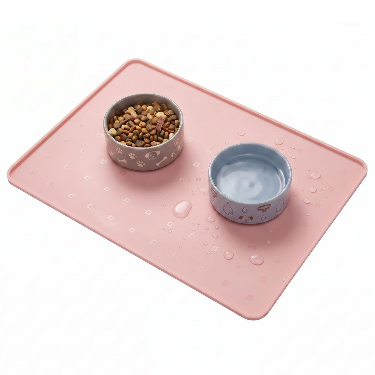 Extra Large 34x22 Inch Machine Washable Silicone Pet Food Mat - Waterproof Dog & Cat Bowl Mat with Raised Edge, Non-Slip Floor Protector for Large Dogs, Multi-Pet Homes (Grey)