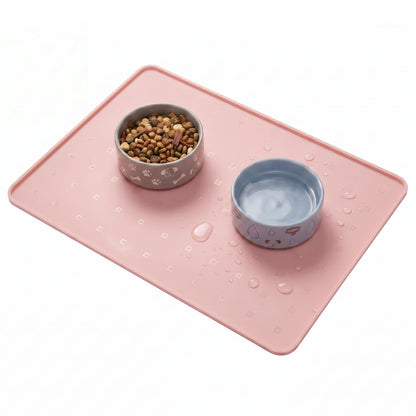 Extra Large 34x22 Inch Machine Washable Silicone Pet Food Mat - Waterproof Dog & Cat Bowl Mat with Raised Edge, Non-Slip Floor Protector for Large Dogs, Multi-Pet Homes (Grey)