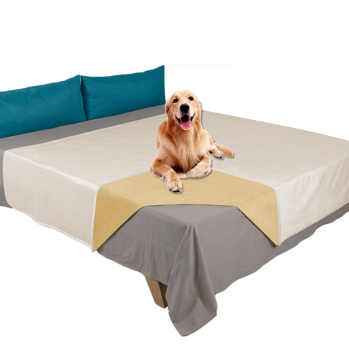 Ameritex Pet Bed Blanket Reversible 100% Waterproof Velvet Super Soft for Sofa and Bed (52x82 Inches, Light Grey+Grey)