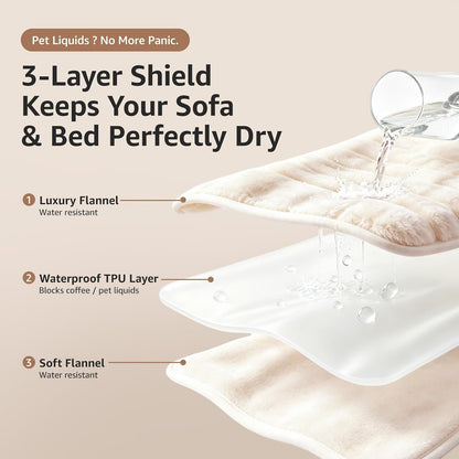 LOOBANI Waterproof Dog Blanket for Small Dogs, Pet Blanket, 25"x30", Cream