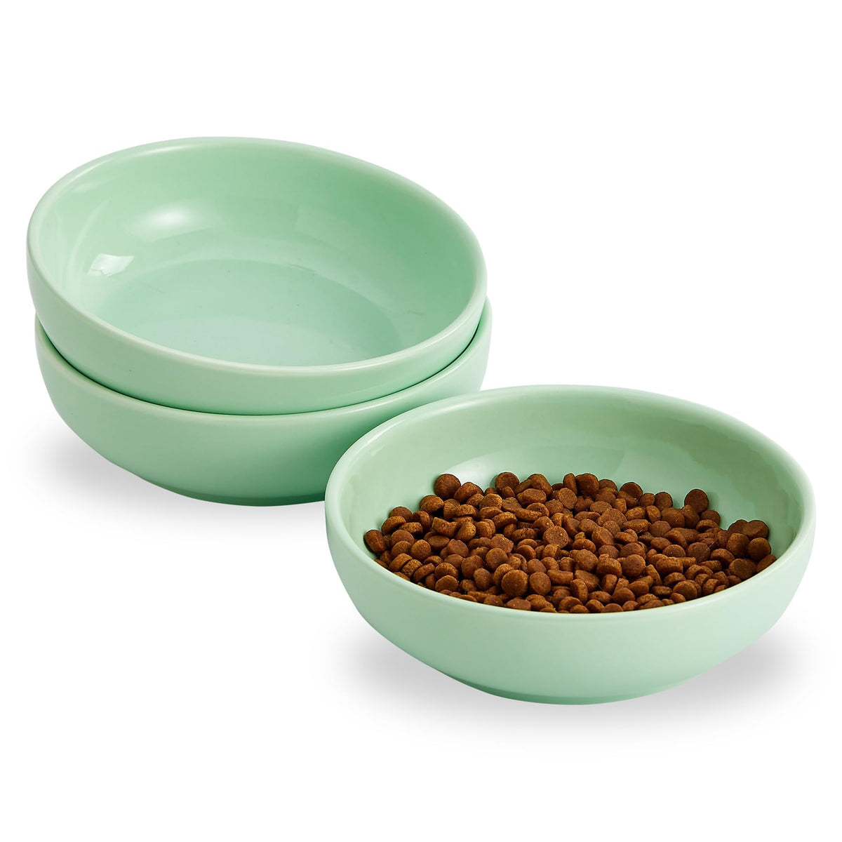 Ceramic Cat Bowls, Howise Pet Bowl Cat Dishes for Food and Water, 5.3 in Cat Food Dish 3 Pack Cat Food Bowls Set Small Dog Dish, Matte White Finish