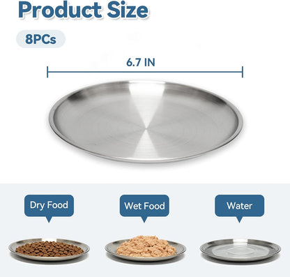 8 Pack Stainless Steel Cat Food Bowls, Cat Dishes Shallow Whisker-Friendly Metal Dishes with Non-Slip Silicone Bottom, Easy to Clean Indoor Feeding Bowls for Cats, Kittens & Small Dogs (6.7")
