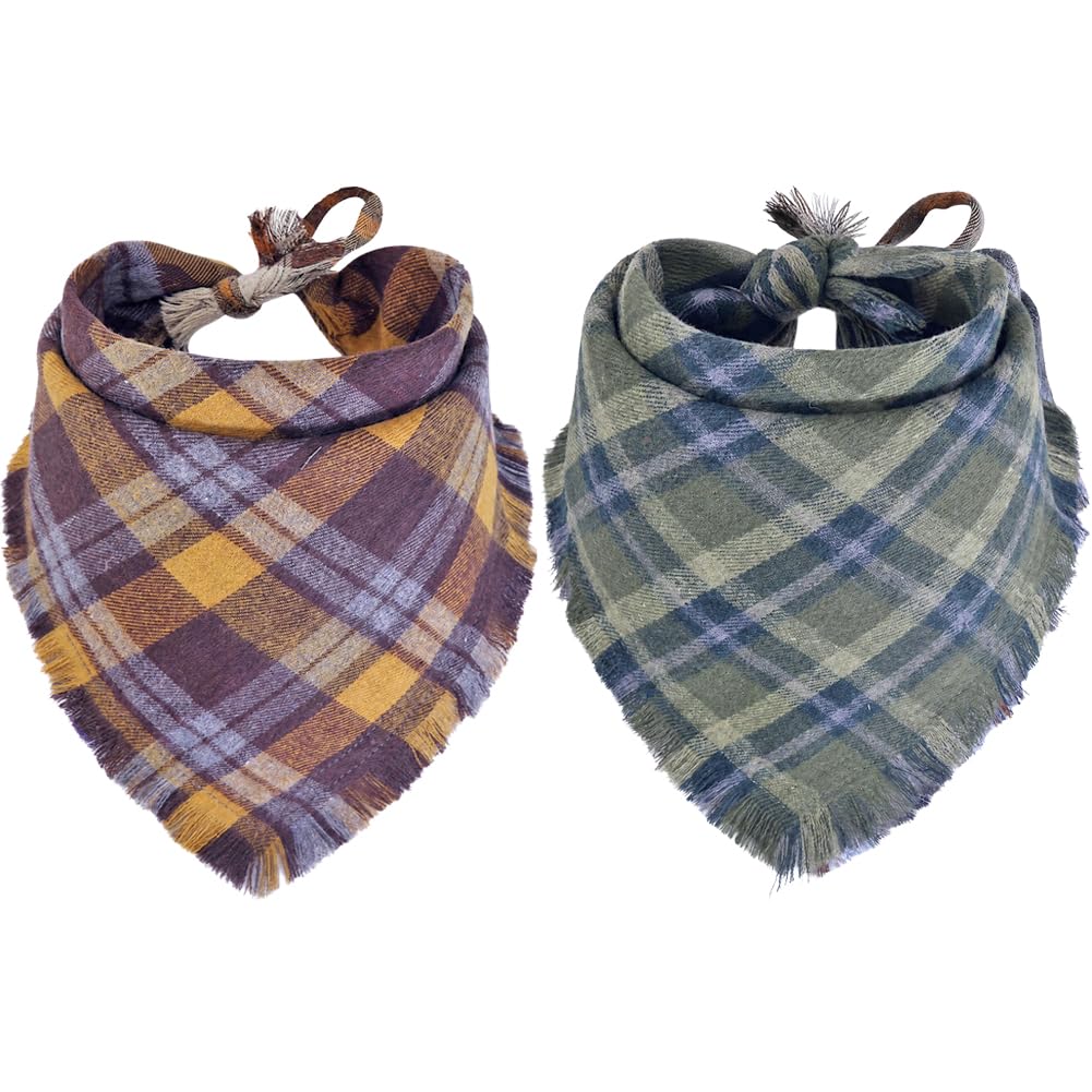 Fall Dog Bandana Autumn Thanksgiving Plaid Reversible Triangle Bibs Scarf Accessories for Dogs Pets