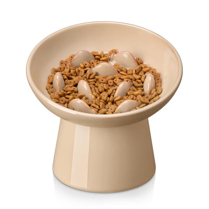 vancasso Ceramic Slow Feeder Cat Bowl, 6.25 Inch Elevated Cat Slow Feeder Bowl, Anti Vomiting for Dry and Wet Food, White