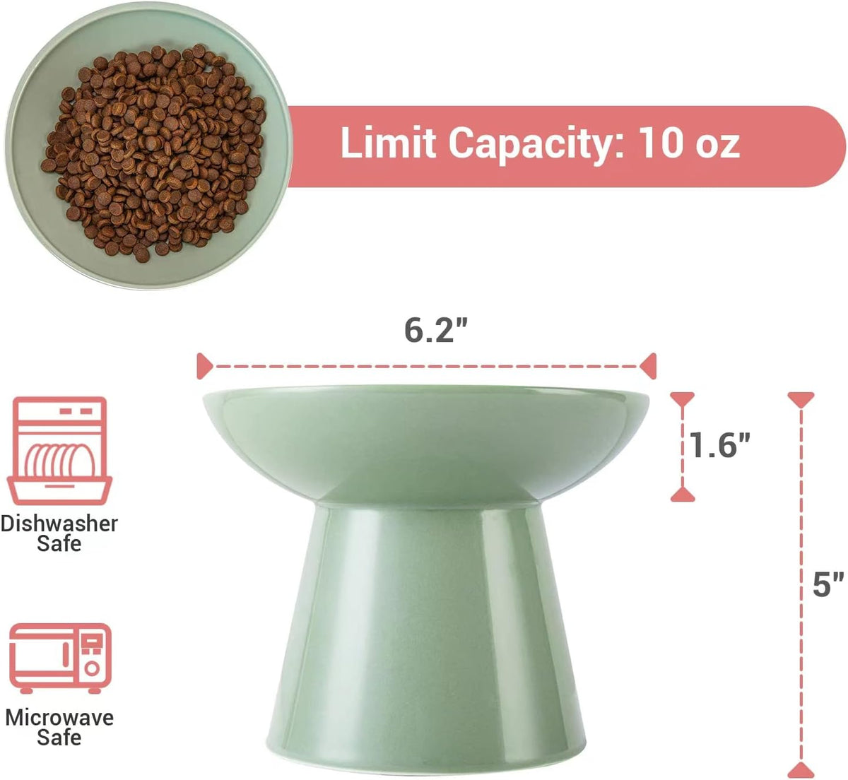 CEEFU Extra Wide Elevated Ceramic 6.2" Shallow Cat Food Bowl