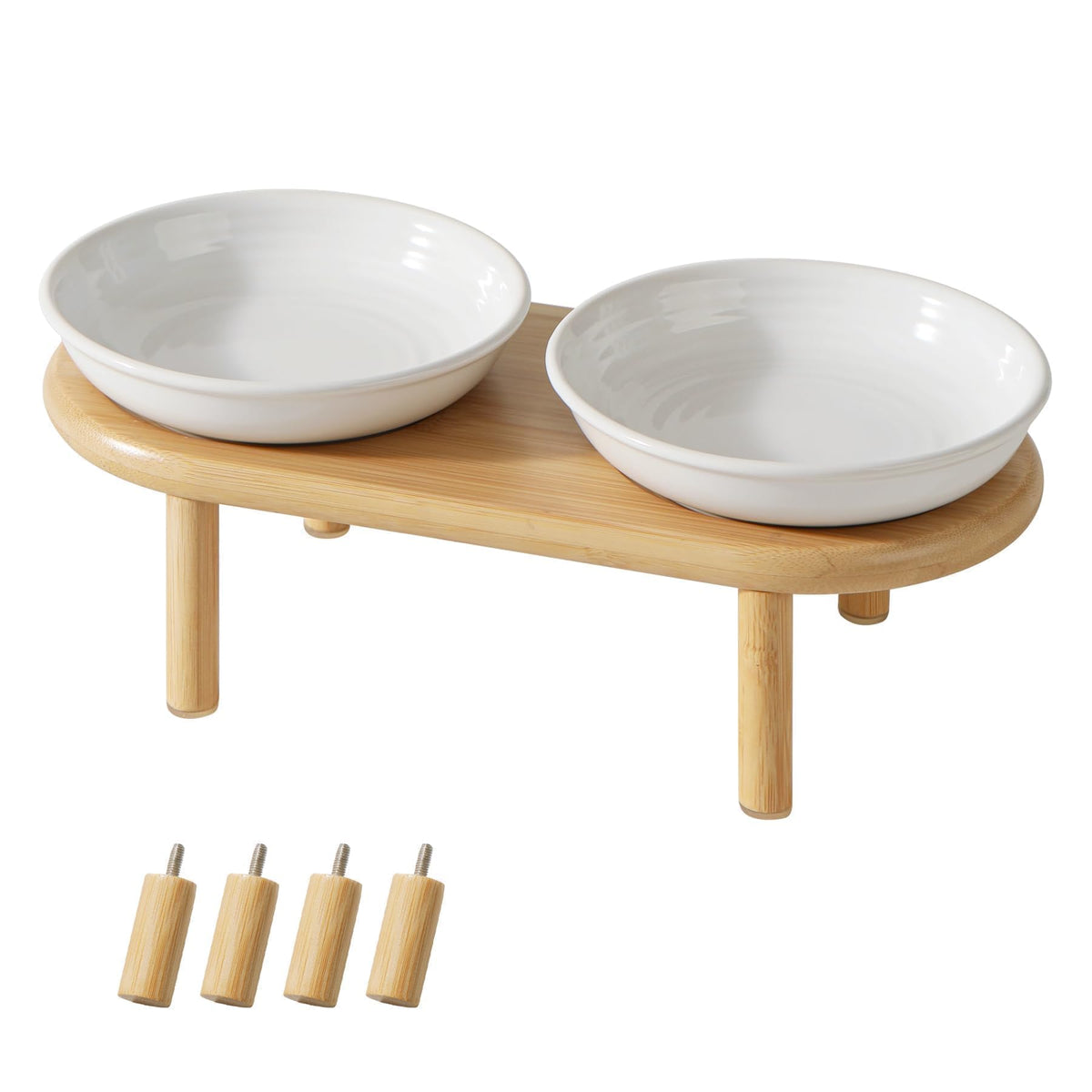 Havniva Elevated Cat Bowls, Ceramic Cat Bowl with Bamboo Stand Wide Opening