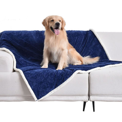 Qeils Dog & Cat Blankets - Waterproof Washable - Sherpa, Plus Plush Reversible, 25"X30", Grey Paw Print