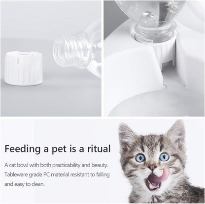 MILIFUN Double Dog Cat Bowls - Pets Water and Food Bowl Set, 15°Tilted Water and Food Bowl Set with Automatic Waterer Bottle for Small or Medium Size Dogs Cats