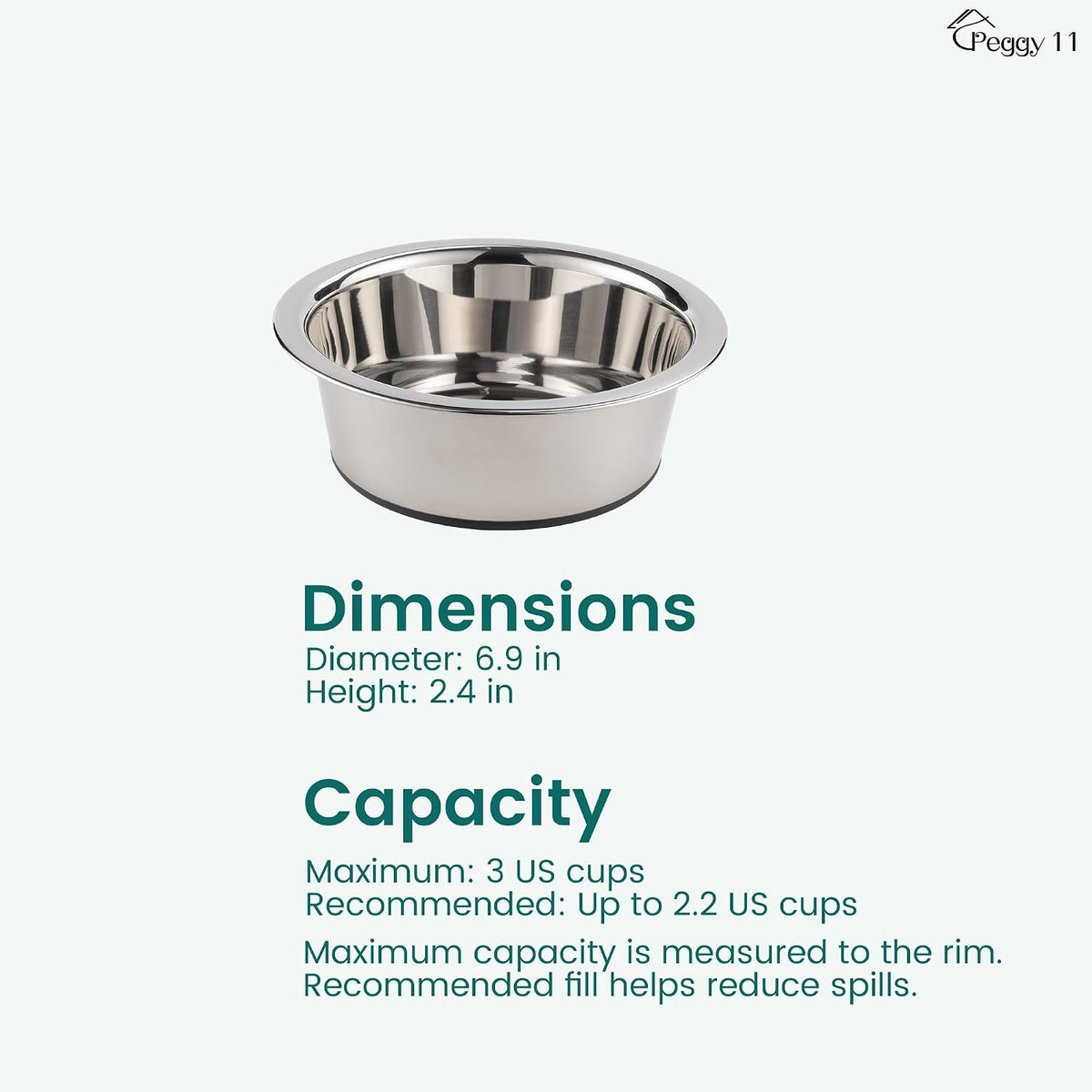 PEGGY11 Deep Stainless Steel Dog Bowls, 3 US Cup Each, 2-Pack