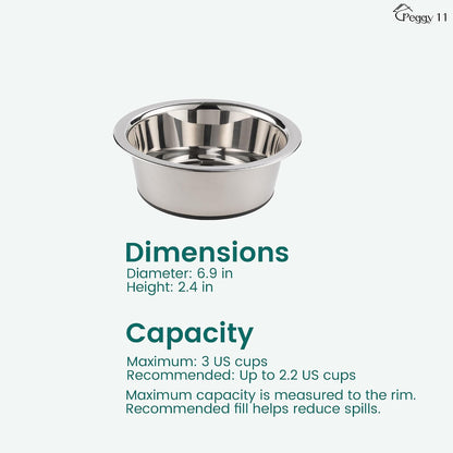 PEGGY11 Deep Stainless Steel Dog Bowls, 3 US Cup Each, 2-Pack