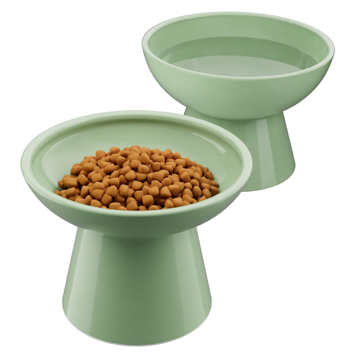 LoeJan Elevated Cat Food and Water Bowls Set, Extra Wide and Raised Ceramic Bowls, Anti-Vomit Whisker-Free Pressure Cat Feeder for Kittens to Adult Cats and Small Dogs (White, Water Bowl)