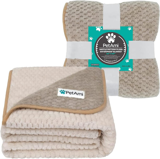 PetAmi Waterproof Dog Blanket, Leakproof Pet Throw, Twin 60x80 Taupe Beige