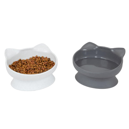 Kitty City Elevated Cat Bowls (Set of 2), Whisker-Friendly Raised Cat Food & Water Dishes, Modern Pedestal Design, Dishwasher Safe, 6.5 oz Each – White & Gray