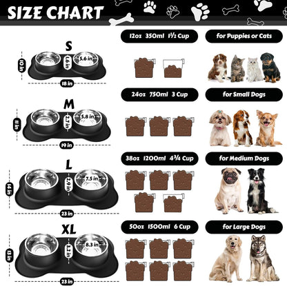 AsFrost Dog Food Bowls Stainless Steel & Water Dish with No-Spill and Non-Skid, Feeder Bowls with Dog Food Dish for Small Medium Large Size,Dogs,Cats,Puppy Pets, Black, 12oz