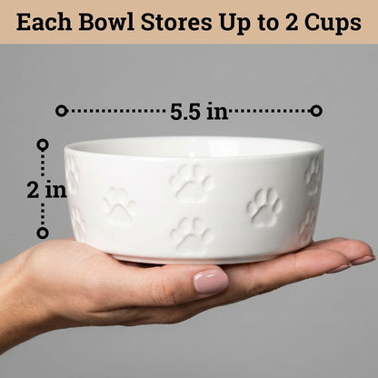 Ceramic Dog Bowl Set of 2 with Anti-Skid Base, 5.5"W x 2"H, 2 Cup Capacity