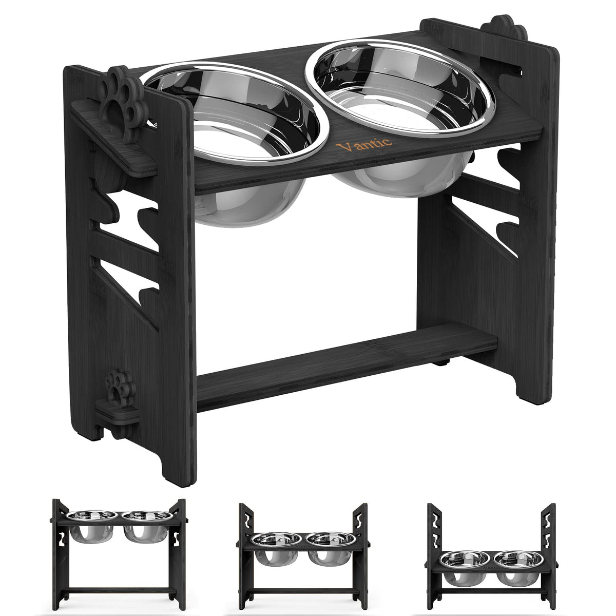 Vantic Elevated Dog Bowls, Raised Dog Bowl Stand Adjustable Small, Natural