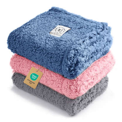 1 Pack 3 Calming Blankets Fluffy Premium Fleece Pet Blanket Soft Sherpa Throw for Dog Puppy Cat Beige Large (41" x31'')