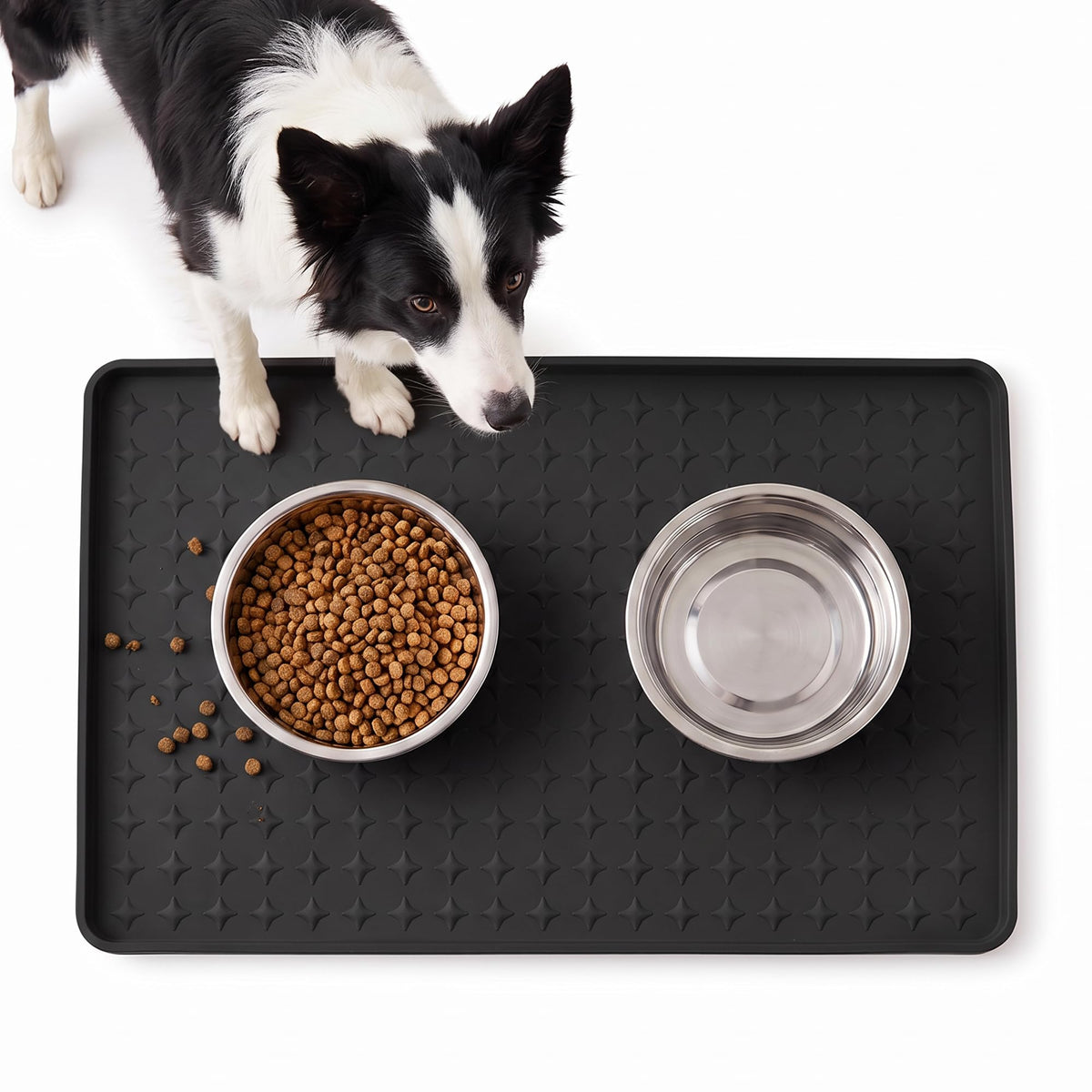 Extra Large 34x22 Inch Machine Washable Silicone Pet Food Mat - Waterproof Dog & Cat Bowl Mat with Raised Edge, Non-Slip Floor Protector for Large Dogs, Multi-Pet Homes (Grey)