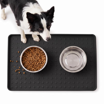 Extra Large 34x22 Inch Machine Washable Silicone Pet Food Mat - Waterproof Dog & Cat Bowl Mat with Raised Edge, Non-Slip Floor Protector for Large Dogs, Multi-Pet Homes (Grey)