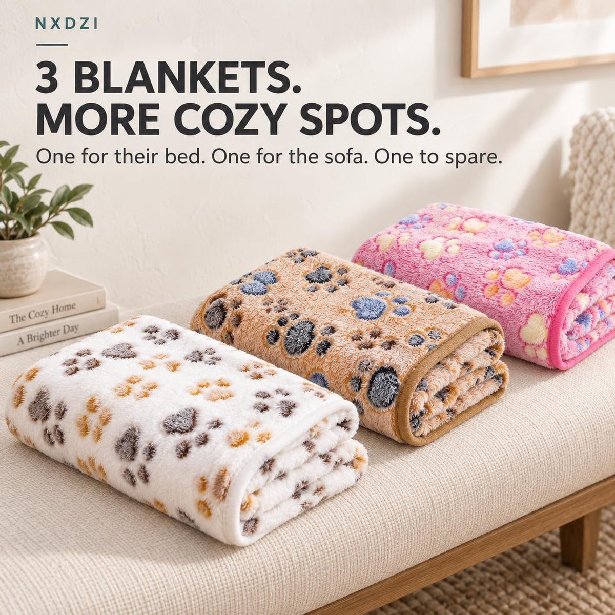Dog Blankets for Medium Large Dogs, Cute Paw Pattern Washable 41" x 31"