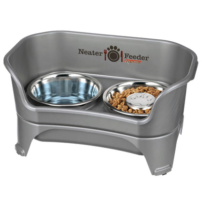 Neater Feeder Express Mess Proof Dog Bowls Elevated for Small Breeds under 15 Lb, Made in USA, No Spill Raised Dog Food Bowl Stand, Stainless Steel Food and Water Bowl Set, Feeding Station, Cappuccino