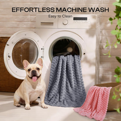 Luciphia 300GSM Fleece Dog Blanket Washable Soft Pcs3-Grey/White/Pink, S