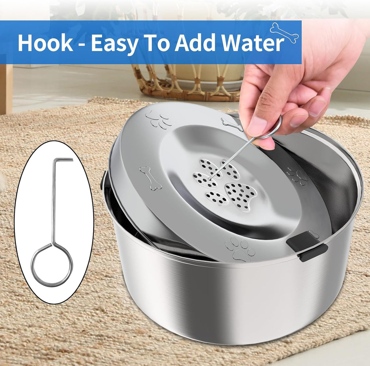 Kactoily 3L/101oz Dog Water Bowl Stainless Steel Slow Water Bowl for Dog